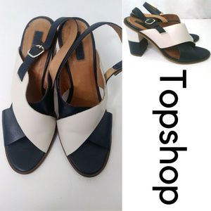 Topshop Slingback Block Heel Leather Sandals